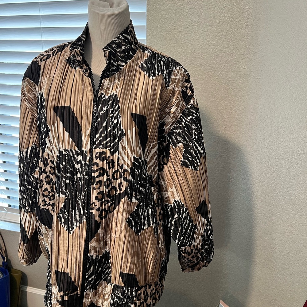 Black and Tan Bomber Jacket with Bold Print